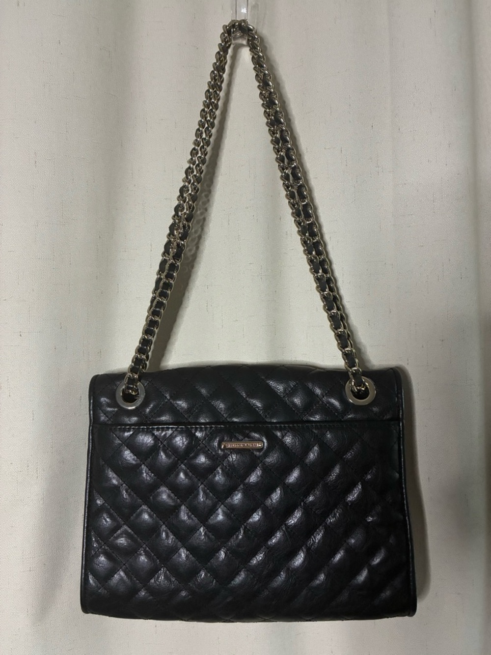 Rebecca Minkoff Black Quilted Leather Shoulder Bag Chain Strap Crossbody